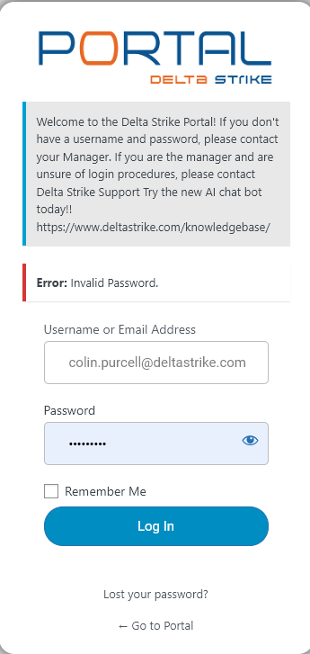 Portal - invalid PW